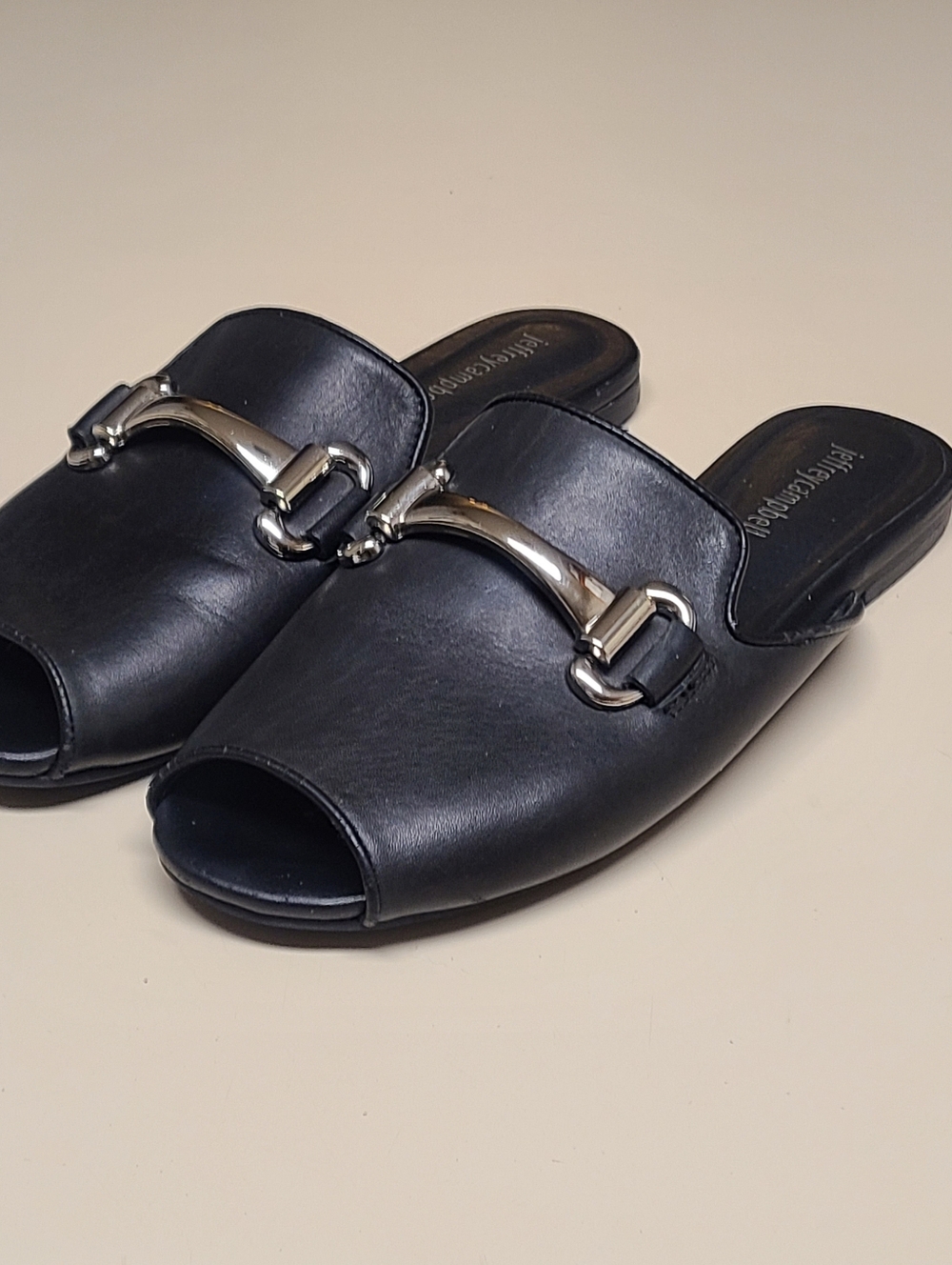 Jeffrey Campbell Talley Leather peep toe slide mule sandals size 9